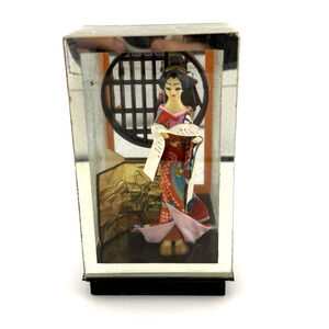Vintage Mini Japanese Geisha doll in glass display case 5 inches